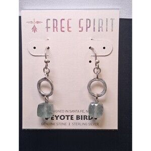 Peyote Bird Light Green Gemstone  1.5" Sterling Silver Hook Earring NWT